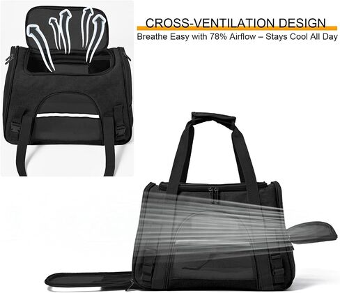 Dog Cat Carrier Soft for Small Medium Pet Up to 16 Lbs TSA Airline Approved Travel Carrier Collapsible Puppy Car Mesh Bag 17.5 * 10.2 * 11.4 inch - Black in Kuwait