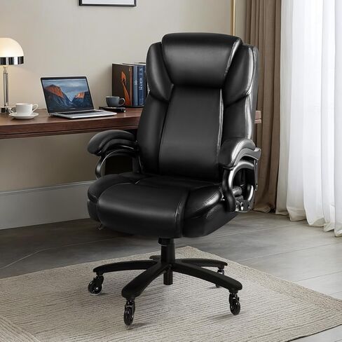 كرسي المكتب الكبير والطويل 500 رطل ، كرسي جلدي للمكاتب التنفيذية الثقيلة للأشخاص الثقيلين ، كرسي المكتب المريح العالي مع الدعم القطني وعجلات مطاطية هادئة ، مقعد مبطن إضافي ، أسود in Kuwait