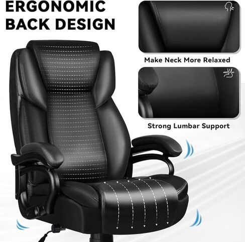 كرسي المكتب الكبير والطويل 500 رطل ، كرسي جلدي للمكاتب التنفيذية الثقيلة للأشخاص الثقيلين ، كرسي المكتب المريح العالي مع الدعم القطني وعجلات مطاطية هادئة ، مقعد مبطن إضافي ، أسود in Kuwait