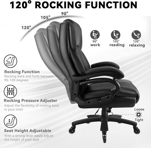 كرسي المكتب الكبير والطويل 500 رطل ، كرسي جلدي للمكاتب التنفيذية الثقيلة للأشخاص الثقيلين ، كرسي المكتب المريح العالي مع الدعم القطني وعجلات مطاطية هادئة ، مقعد مبطن إضافي ، أسود in Kuwait