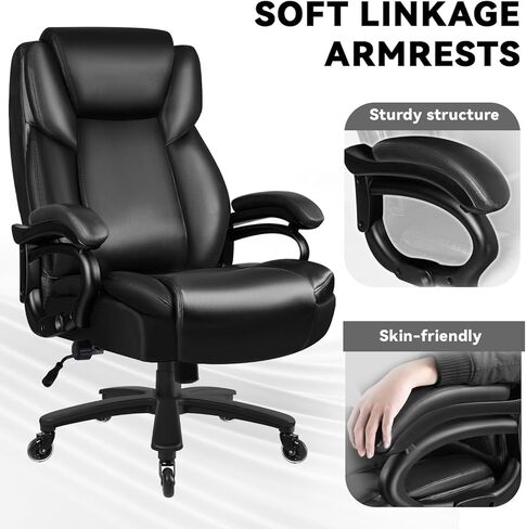 كرسي المكتب الكبير والطويل 500 رطل ، كرسي جلدي للمكاتب التنفيذية الثقيلة للأشخاص الثقيلين ، كرسي المكتب المريح العالي مع الدعم القطني وعجلات مطاطية هادئة ، مقعد مبطن إضافي ، أسود in Kuwait
