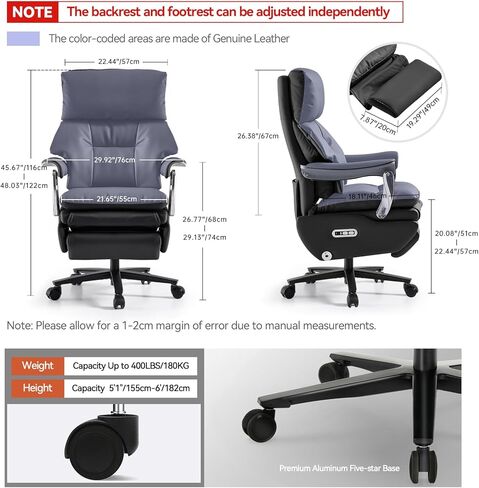 EMIAH Ergonomic Office Chair with Foot Rest Electric Executive Office Chair Reclining with Massage Big and Tall High Back Computer Chair with Wheels, Sustainable Leather（Black） in Saudi Arabia