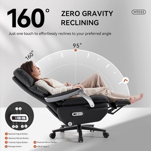 EMIAH Ergonomic Office Chair with Foot Rest Electric Executive Office Chair Reclining with Massage Big and Tall High Back Computer Chair with Wheels, Sustainable Leather（Black） in Saudi Arabia