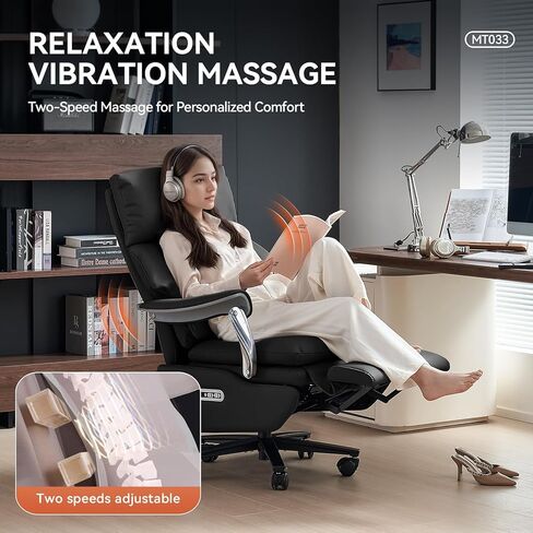 EMIAH Ergonomic Office Chair with Foot Rest Electric Executive Office Chair Reclining with Massage Big and Tall High Back Computer Chair with Wheels, Sustainable Leather（Black） in Saudi Arabia