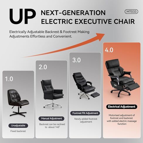 EMIAH Ergonomic Office Chair with Foot Rest Electric Executive Office Chair Reclining with Massage Big and Tall High Back Computer Chair with Wheels, Sustainable Leather（Black） in Saudi Arabia