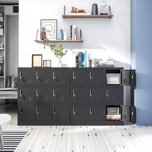 Metal Locker 9 Doors Storage Cabinet with Card Slot and Locks, Steel Storage Lockers for Employee, Office, Home, Gym, Shool, Require Assembly(Black) in Kuwait
