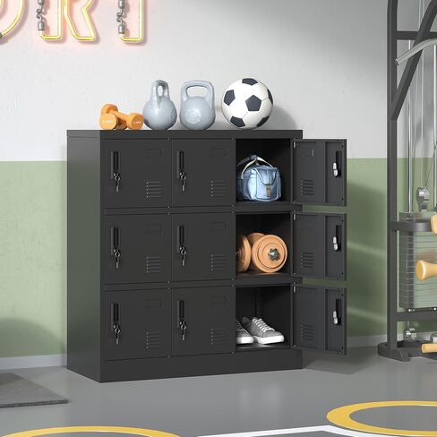Metal Locker 9 Doors Storage Cabinet with Card Slot and Locks, Steel Storage Lockers for Employee, Office, Home, Gym, Shool, Require Assembly(Black) in Kuwait