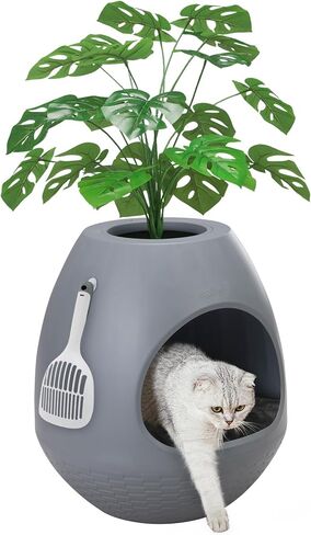 Eggloa6 صندوق القمامة المخفي - حاوية صندوق القمامة المصنفة مع النباتات الاصطناعية ، أثاث القمامة القمامة DIY كبيرة جدًا (رمادي) in Kuwait
