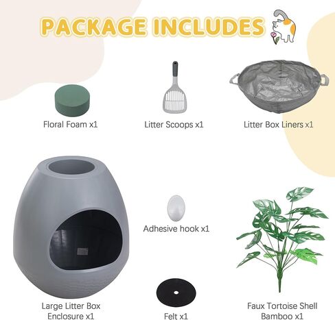 Eggloa6 صندوق القمامة المخفي - حاوية صندوق القمامة المصنفة مع النباتات الاصطناعية ، أثاث القمامة القمامة DIY كبيرة جدًا (رمادي) in Kuwait
