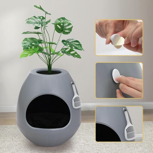 Eggloa6 صندوق القمامة المخفي - حاوية صندوق القمامة المصنفة مع النباتات الاصطناعية ، أثاث القمامة القمامة DIY كبيرة جدًا (رمادي) in Kuwait