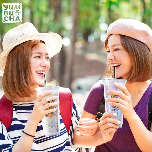 Reusable Boba Tumbler & Straw Set with Stainless Steel Straw - Reusable Bubble Tea Cups - Includes Cup Carrier, Sleeve & Boba Gifts - Gift for Boba Lovers & Tea Enthusiasts 2-Pack in Kuwait