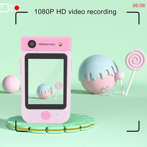 48MP 1080P HD Kids Smart Phone, 2.8in Touchscreen Camera with Autofocus, 180° Rotating Lens, Music Player, Games, Voice Recorder, for Boys Girls, with Carton Stickers (Pink Rabbit) in Kuwait