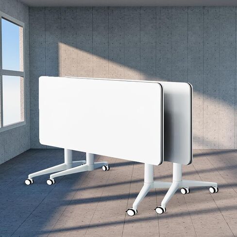 Conference Table White,Folding Rectangular Flip Top Conference Room Tables with Wheels for Large Meeting Seminar Home Office Classr (2, 55.1in) in Saudi Arabia