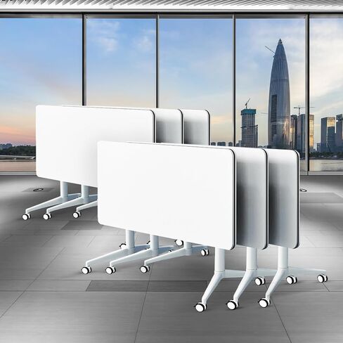 Conference Table White,Folding Rectangular Flip Top Conference Room Tables with Wheels for Large Meeting Seminar Home Office Classr (2, 55.1in) in Saudi Arabia