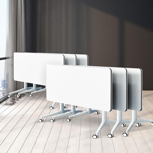 Conference Table White,Folding Rectangular Flip Top Conference Room Tables with Wheels for Large Meeting Seminar Home Office Classr (2, 55.1in) in Saudi Arabia
