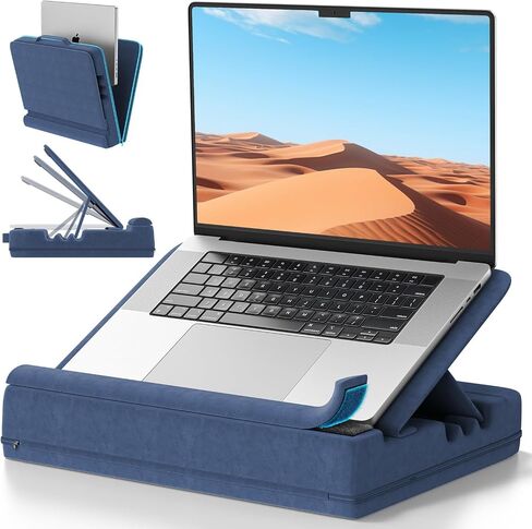 Laptop Desk for Lap with Cushion, Computer Lap Desk Laptop Pillow for Couch, Bed, Car, Adjustable Computer Pillow Stand As Carrying Case for up to 15'' PC/Mac, Tablet, iPad, Kindle, Blue in Saudi Arabia
