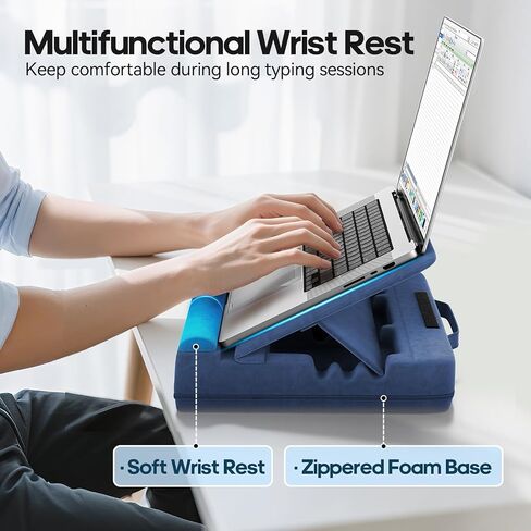 Laptop Desk for Lap with Cushion, Computer Lap Desk Laptop Pillow for Couch, Bed, Car, Adjustable Computer Pillow Stand As Carrying Case for up to 15'' PC/Mac, Tablet, iPad, Kindle, Blue in Saudi Arabia
