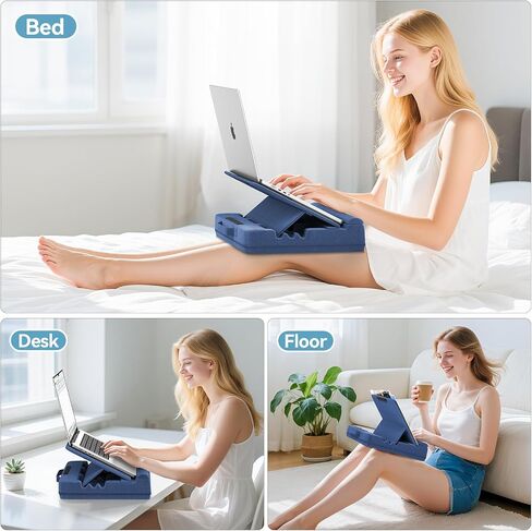 Laptop Desk for Lap with Cushion, Computer Lap Desk Laptop Pillow for Couch, Bed, Car, Adjustable Computer Pillow Stand As Carrying Case for up to 15'' PC/Mac, Tablet, iPad, Kindle, Blue in Saudi Arabia