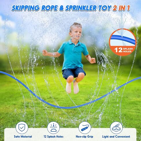 Vatos 2-in-1 Sprinkler Outdoor Yard Toy for Kids ، 25.5 قدم قفز الحبل ألعاب الرش 12 ، خارج لعبة Sprinkler Skipping Rope Team للبناء الخلفي ، الشاطئ ، Park & ​​Summer Party Party Party in Saudi Arabia