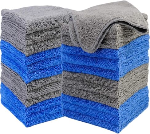 Microfiber Cleaning Towels, Set of 24, for House, Office & Auto, Dark Grey & Dark Blue (16" x 16") in Saudi Arabia