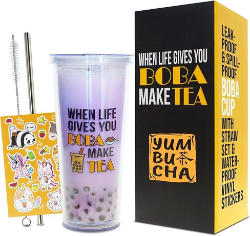 بوبا القابلة لإعادة الاستخدام Tumbler & Straw مجموعة مع القش الفولاذ المقاوم للصدأ - أكواب الشاي الفقاعية القابلة لإعادة الاستخدام - تشمل حاملة كوب ، وأكمام وبوبا - هدية لعشاق بوبا وعشاق الشاي 2 عبوة in Saudi Arabia