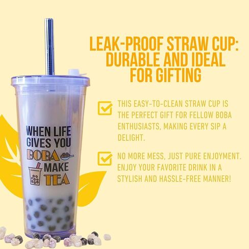 بوبا القابلة لإعادة الاستخدام Tumbler & Straw مجموعة مع القش الفولاذ المقاوم للصدأ - أكواب الشاي الفقاعية القابلة لإعادة الاستخدام - تشمل حاملة كوب ، وأكمام وبوبا - هدية لعشاق بوبا وعشاق الشاي 2 عبوة in Saudi Arabia