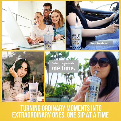 بوبا القابلة لإعادة الاستخدام Tumbler & Straw مجموعة مع القش الفولاذ المقاوم للصدأ - أكواب الشاي الفقاعية القابلة لإعادة الاستخدام - تشمل حاملة كوب ، وأكمام وبوبا - هدية لعشاق بوبا وعشاق الشاي 2 عبوة in Saudi Arabia