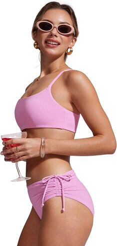 CRZ YOGA Womens Bikini Bottoms Full Coverage Bathing Swimsuit Bottom Adjustable Ruched Side Tie Swim Briefs High Visibility Yellow Small in Saudi Arabia