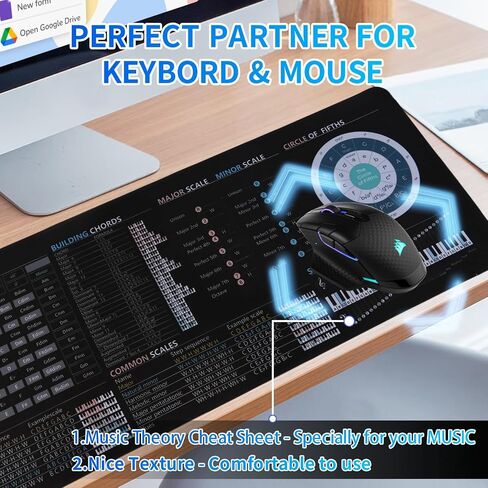 Music Theory Cheat Sheet Mousepad, Piano Shortcuts for Beginners,Music Theory Large Size Desk Mat, Musical Cheat Sheet Mouse Pad, Chords, Musical,Scale, Circle of Fifths, Studio, Sight Reading Chart in Kuwait