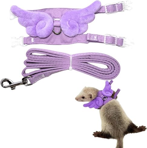 Ferret Harness and Leash with Adjustable Buckle for Small Pets, Soft Breathable Pure Cotton Cloth Walking Vest with Angel Wings for Guinea Pig, Hamster, Baby Rabbit Kitten (Purple) in Saudi Arabia