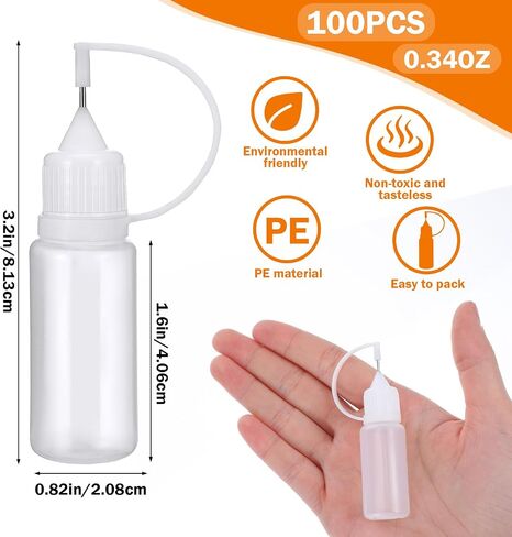 100 Pcs 0.34oz Narrow Tip Applicator Bottle Mini Needle Tip Glue Bottle Applicator Precision Translucent Glue for Alcohol Ink DIY Quilling Acrylic Painting in Saudi Arabia