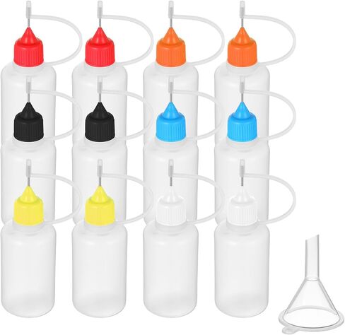 12 Pcs Needle Tip Squeeze Bottle, 30 ML Glue Bottles with 5 Mini Funnels, Precision Tip Applicator Bottles for Small Gluing Projects, Paper Quilling DIY Craft, Acrylic Ink Painting (6 Colors) in Saudi Arabia