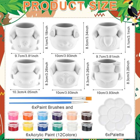 Chuangdi 6 Sets DIY Ceramic Succulent Pots Animal Ceramic to Paint Small Paint Your Own Succulent Pot Unpainted Planters with Drainage Hole Color Paints Paintbrushes Palettes for Craft(Novel Style) in Saudi Arabia