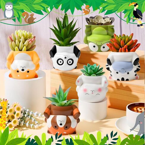 Chuangdi 6 Sets DIY Ceramic Succulent Pots Animal Ceramic to Paint Small Paint Your Own Succulent Pot Unpainted Planters with Drainage Hole Color Paints Paintbrushes Palettes for Craft(Novel Style) in Saudi Arabia