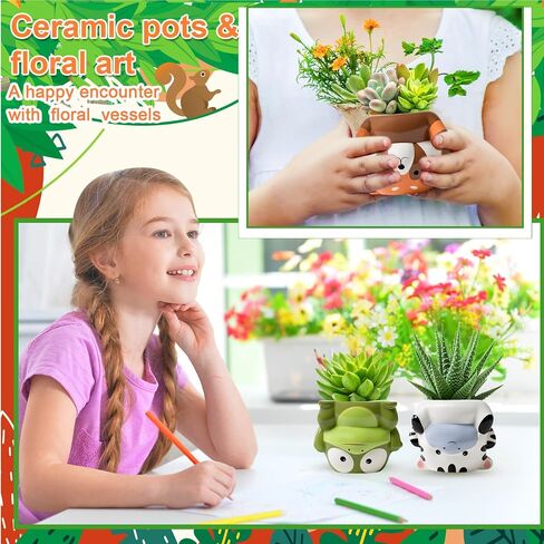 Chuangdi 6 Sets DIY Ceramic Succulent Pots Animal Ceramic to Paint Small Paint Your Own Succulent Pot Unpainted Planters with Drainage Hole Color Paints Paintbrushes Palettes for Craft(Novel Style) in Saudi Arabia