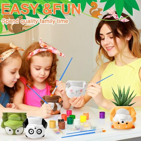 Chuangdi 6 Sets DIY Ceramic Succulent Pots Animal Ceramic to Paint Small Paint Your Own Succulent Pot Unpainted Planters with Drainage Hole Color Paints Paintbrushes Palettes for Craft(Novel Style) in Saudi Arabia
