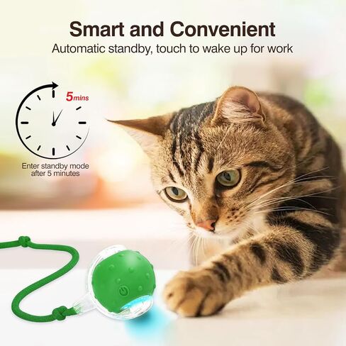 كرة لعبة CAT التفاعلية الكهربائية - ألعاب القطط السيليكون التلقائي للقطط الداخلية ، كرة كيتي متينة مضغية مع ضوء LED ، ألعاب التمرينات الممتعة للقطط بالملل （الأزرق） in Kuwait