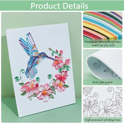 PH PandaHall Paper Quilling Kit Flower and Hummingbird Quilling Tool with 240 Paper Strip Supplier Quilling Template Board DIY Crafts Set DIY Kit for Adults Filigree Painting Kits Wall Art Decor in Saudi Arabia