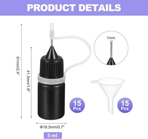 Meccanixity 15pcs زجاجة الضغط على نصيحة الإبرة ، 50 مل/1.7 أوقية زجاجة غراء غراء الزجاجة البلاستيكية السائلة للحرف الورقية واللوحة والزيت والحبر (الأسود ، مع 15 قمع) in Saudi Arabia