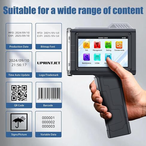 Handheld Inkjet Printer BT-HH6105B2 with Photoelectric Sensor Inkjet Coder Quick-Drying Ink for Barcode QRcode Batch Number Logo Date Printing Machine Handheld Printer for Any Surface in Saudi Arabia