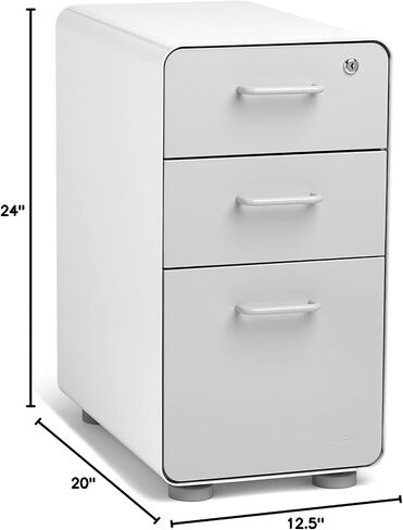 Poppin Slim Stow 3 -Drawer File Cabinet - White. 2 أدراج الأداة المساعدة ودرج ملف تعليق عمودي. رسمت بالكامل من الداخل والخارج. الصلب المطلي بالمسحوق. شملت مفتاحان in Kuwait