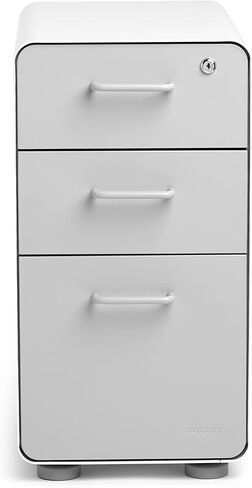 Poppin Slim Stow 3 -Drawer File Cabinet - White. 2 أدراج الأداة المساعدة ودرج ملف تعليق عمودي. رسمت بالكامل من الداخل والخارج. الصلب المطلي بالمسحوق. شملت مفتاحان in Kuwait