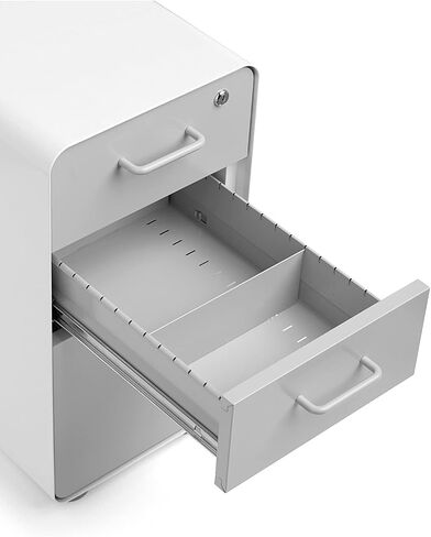 Poppin Slim Stow 3 -Drawer File Cabinet - White. 2 أدراج الأداة المساعدة ودرج ملف تعليق عمودي. رسمت بالكامل من الداخل والخارج. الصلب المطلي بالمسحوق. شملت مفتاحان in Kuwait