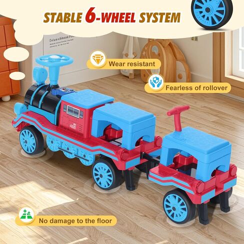 JOYLDIAS 2 Seater Ride On Train with Detachable Carriage, 12V Kids Ride On Toy with Music, Train Honk, Lights, High/Low Speed and Storage, Electric Car for Kids Aged 3+, Blue in Saudi Arabia