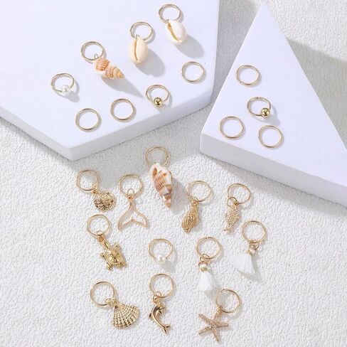 24pcs Seashell Conch Starfish LOC Hair Charms Gold Hair Jewelry for Summer Summer Beach Style Astricle Hair Hair Olkents Starfish Clips Seashell Twers Exclips for Women Halloween Decore ، Style2 in Kuwait