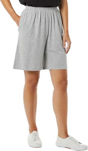 AmeriMark Women’s Shorts - Full Elastic Waist Athletic Bermuda Shorts - Ladies 100% Cotton Pull-On Golf Shorts with Pockets White 2X in Saudi Arabia