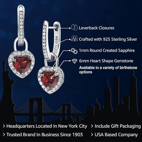 Gem Stone King 925 Sterling Silver Red Garnet and White Created Sapphire Dangle Earrings For Women (2.30 Cttw, Gemstone January Birthstone, Heart Shape 6MM) in Saudi Arabia