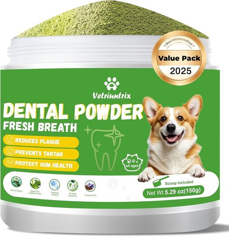150g Dog Dental Care Powder - Plaque & Tartar Control with Natural Enzymes, Teeth Cleaning Powder for Dogs, Bad Breath Treatment for Small Medium Large Dogs in Saudi Arabia