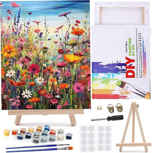 MaiMMaledy Paint by Numbers Kit for Adults Beginners Canvas Pictures with Framed Drawing Painting Acrylic Pigment with Wooden Triangle Easel Colorful Flowers 8Wx12L inch in Saudi Arabia