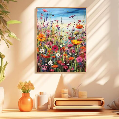 MaiMMaledy Paint by Numbers Kit for Adults Beginners Canvas Pictures with Framed Drawing Painting Acrylic Pigment with Wooden Triangle Easel Colorful Flowers 8Wx12L inch in Saudi Arabia